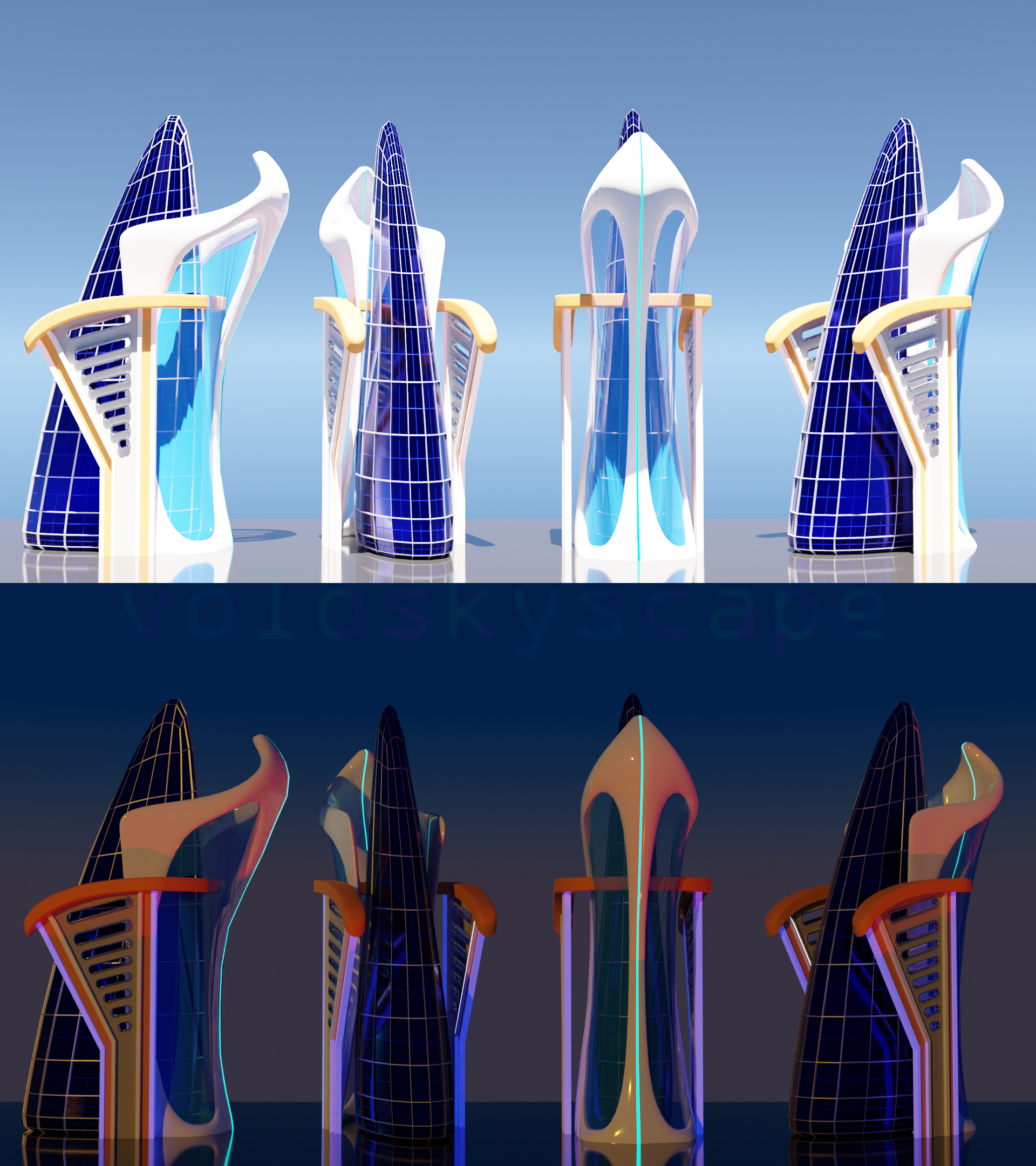 Stylized Sci-Fi Buildings - 2 colors and styles! preview image 2